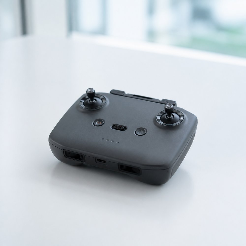 ドローンの送信機を操作する手